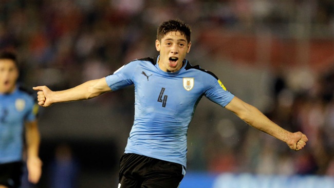Valverde trong màu áo đội tuyển Uruguay.