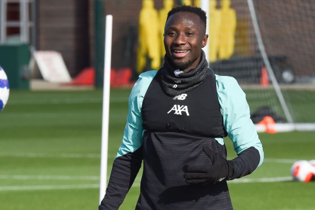 Keita ở buổi tập luyện mới nhất của Liverpool.