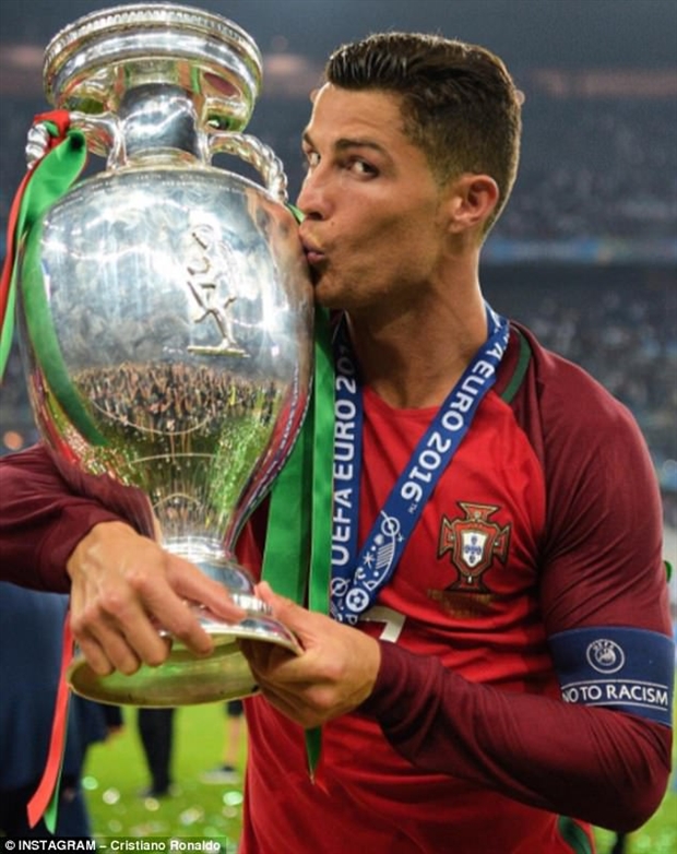 Khoảnh khắc Ronaldo hôn chiếc Cúp bạc Euro 2016 cùng dòng chú thích "Tôi luôn mơ ước giành được danh hiệu này" có 3,661,698 lượt 'like'.