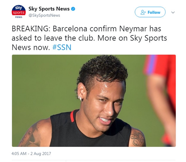 Ngay khi thông tin Neymar sắp rời Barcelona được công bố.