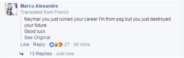 Tuy nhiên với nhiều CĐV, họ vẫn tỏ ra lo lắng cho sự nghiệp của Neymar khi quyết định chuyển tới PSG.