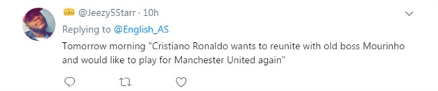 Theo đó sẽ xuất hiện những thông tin như Ronaldo bắn tín hiệu cho Mourinho để trở lại Man Utd.