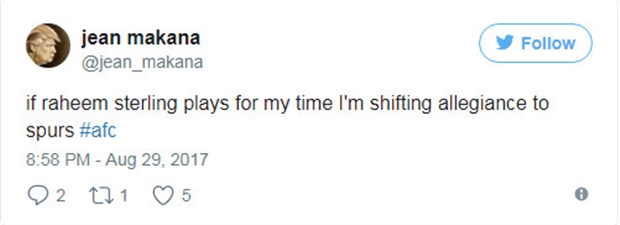 Nếu Sterling đến, CĐV này sẽ chuyển sang làm fan của Tottenham.