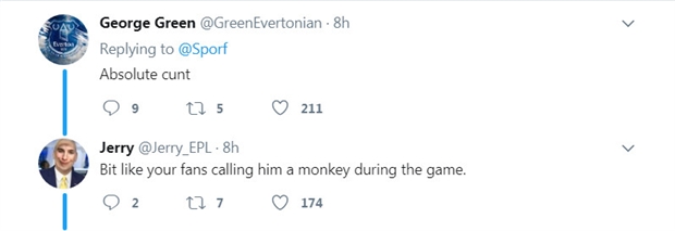 'Lukaku là một thằng tồi', CĐV Everton tức giận'Cũng giống như những người đã gọi anh ta là con khỉ suốt cả trận đấu', CĐV Man Utd đáp trả.