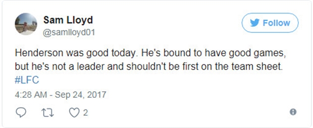 Nhiều người vẫn cho rằng Henderson vẫn thiếu tố chất của một thủ lĩnh, thậm chí anh còn không xứng đáng góp mặt trong đội hình chính thức của Liverpool.