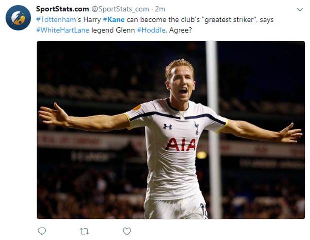 Huyền thoại Hoddle cho rằng Kane hoàn toàn có thể trở thành cầu thủ vĩ đại nhất của Tottenham.