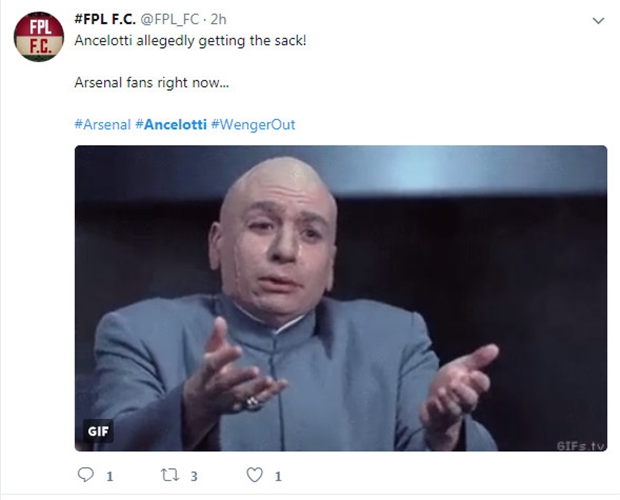 Cảm giác của nhiều fan Arsenal sau khi biết tin Ancelotti vừa bị sa thải.