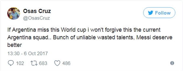 Nếu Argentina không thể dự World Cup, rõ ràng đó không phải là lỗi của Messi.