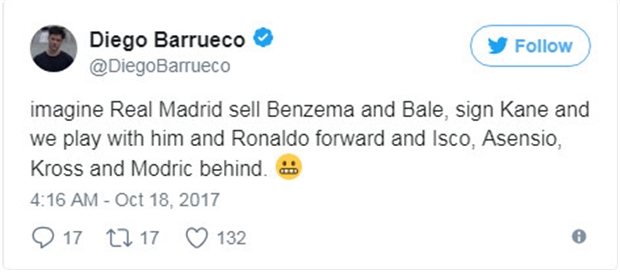 Tưởng tượng Real sẽ đáng sợ đến thế nào nếu Kane đá cặp cùng Ronaldo và Isco.