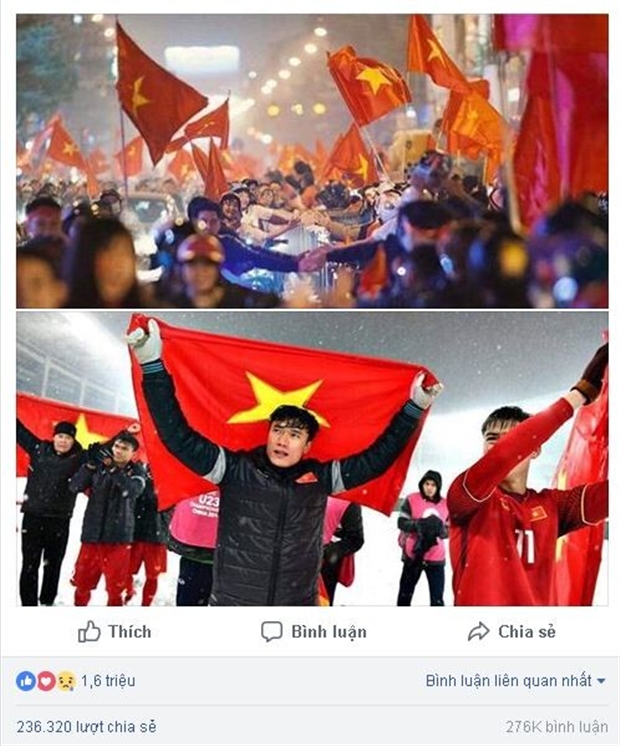 Trong khi dòng chia sẻ của Bùi Tiến Dũng sau khi trận chung kết thúc đã nhận được tới hơn 1.6 triệu lượt tương tác