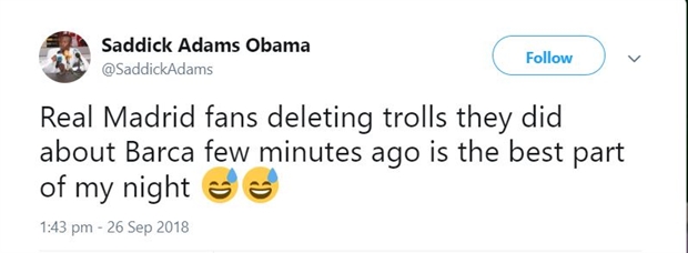 Fan Real đang xóa gấp những tấm ảnh troll về Barca chỉ vài phút trước là điều vui nhất tối nay.