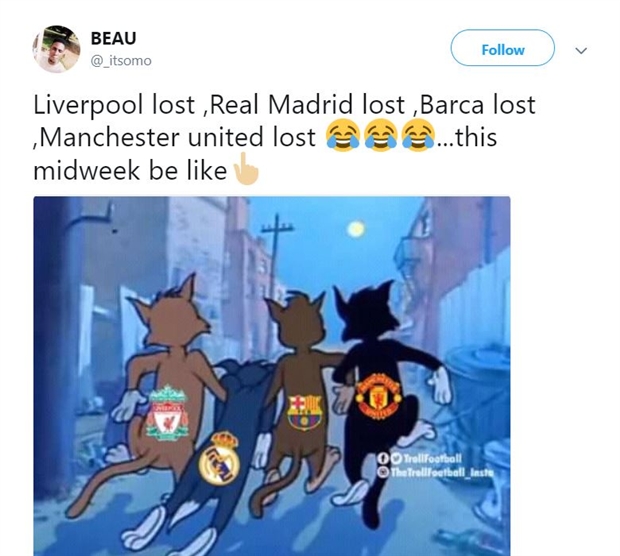 Giữa tuần này đã có quá nhiều bất ngờ xảy ra, khi Man Utd, Barcelona, Real và Liverpool đều đồng loạt thất bại.