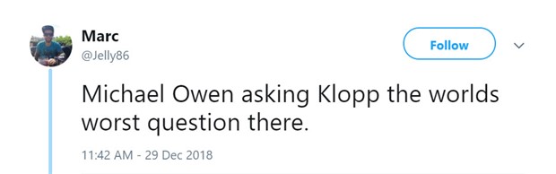 Michael Owen nhận gạch đá vì hỏi 'ngớ ngẩn' với Klopp - Bóng Đá