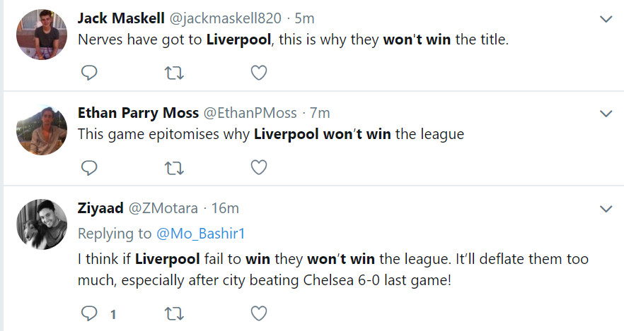 Nhiều CĐV đã không còn tin vào khả năng vô địch của Liverpool.