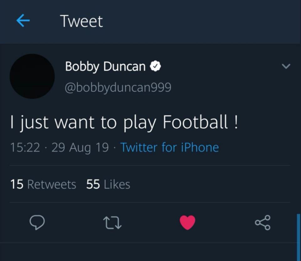 Dòng chia sẻ vừa được đăng tải trên trang cá nhân của Duncan.