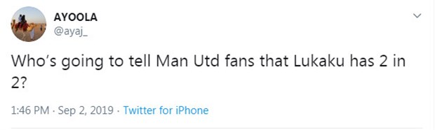 "Ai đó làm ơn nói với CĐV Man Utd rằng Lukaku vừa ghi 2 bàn sau 2 trận đi."