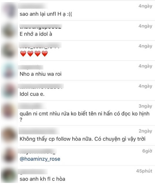 Công Phượng bất ngờ "bỏ theo dõi" Hòa Minzy. Ảnh chụp màn hình.