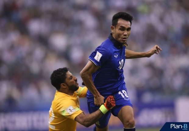 Thái Lan (áo xanh) thi đấu tốt ở trận thua Saudi Arabia. Ảnh: Internet.