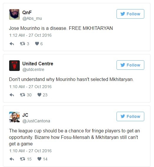NHM tỏ ra rất bất bình khi một lần nữa Jose Mourinho bỏ rơi Mkhitaryan trước trận đấu rạng sáng nay. Ảnh: Internet.