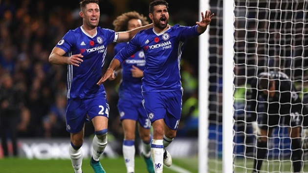 Chelsea 5-0 Everton: Diego Costa đã in dấu giày trong 12 bàn thắng của Chelsea ở Premier League mùa này, nhiều hơn bất kì cầu thủ nào khác tại Ngoại hạng Anh (9 bàn, 3 kiến tạo). Ảnh: Internet.
