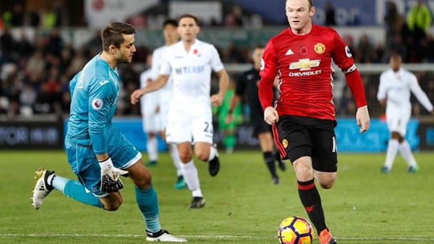 Swansea 1-3 Man Utd: Với 2 pha kiến tạo trong trận gặp Swansea, Wayne Rooney đã trở thành cầu thủ thứ 3 trong lịch sử cán mốc 100 đường kiến tạo ở Premier League (sau Ryan Giggs và Frank Lampard). Ảnh: Internet.