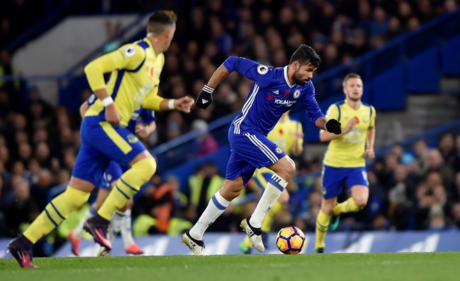 Mùa 2016-17, Diego Costa đang có phong độ rất cao. Anh ghi được 9 bàn và dẫn đầu danh sách Vua phá lưới. Ảnh: Internet.