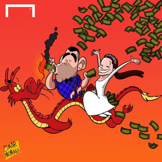 Biếm họa Carlos Tevez sang Trung Quốc và trở thành ông hoàng lương bổng.