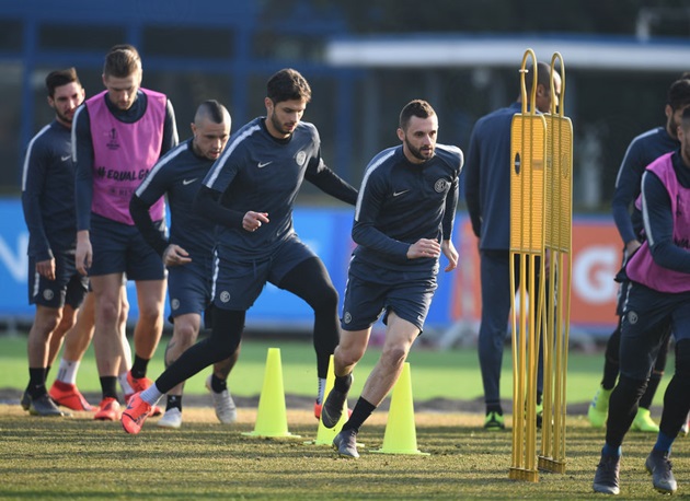 Các cầu thủ Inter Milan tích cực chuẩn bị cho trận đấu với Rapid Wien.