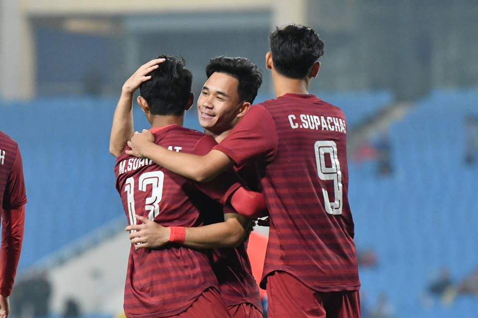 Chiến thắng trước U23 Brunei giúp U23 Thái Lan trở lại ngôi đầu bảng K. Ảnh: FAT.