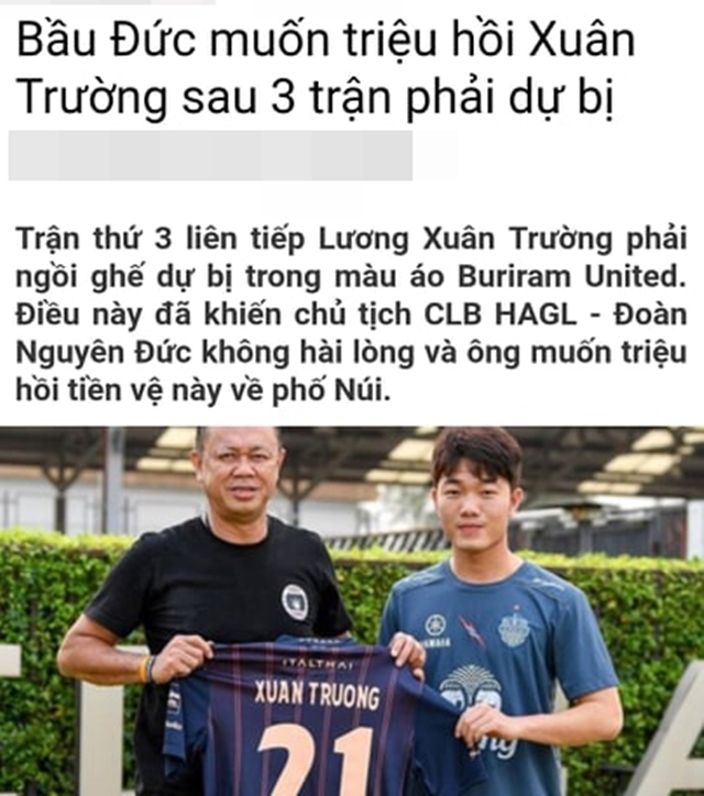 Bầu Đức nổi giận với thông tin muốn triệu hồi Lương Xuân Trường từ Buriram United - Bóng Đá