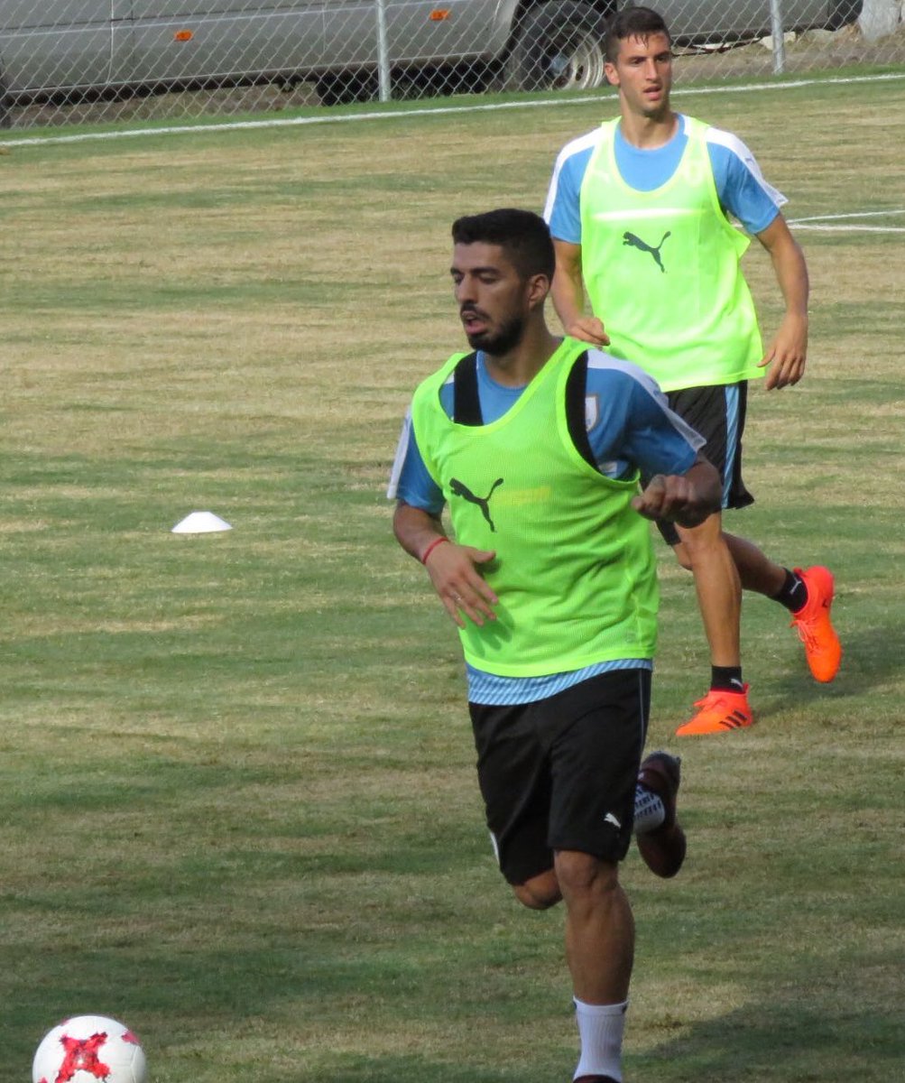 Suarez tập luyện cùng đội tuyển Uruguay.