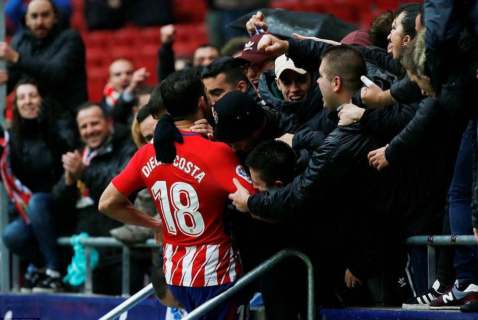 Ấn định chiến thắng cho Atletico, Diego Costa ăn thẻ đỏ vì ăn mừng quá khích - Bóng Đá