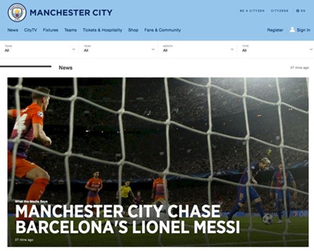 Trang chủ Man City công khai thương vụ Messi.