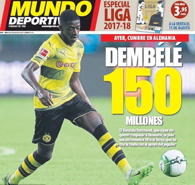 Tờ Mundo Deportivo khẳng định, Barcelona phải tiêu tốn khoảng 150 triệu euro để chiêu mộ Dembele.