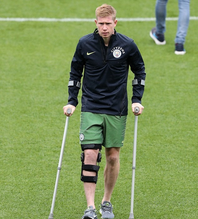 De Bruyne lê bước nặng nhọc ra sân tập Man City - Bóng Đá