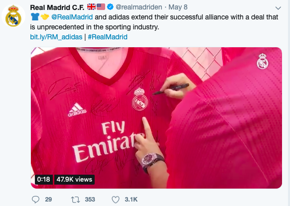 Real Madrid ký hợp đồng tài trợ áo đấu khủng.