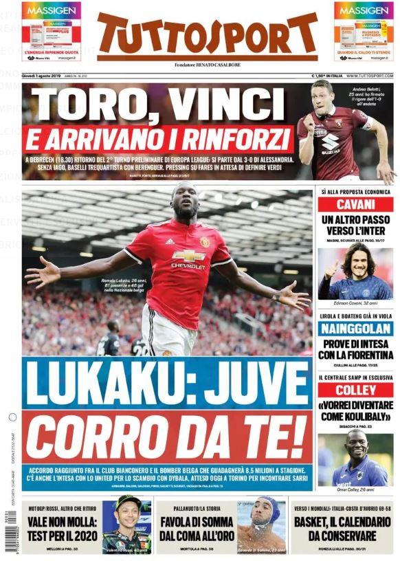 Tờ Tuttosport không ngần ngại giật tít rằng, Lukaku đã là người của Juventus.