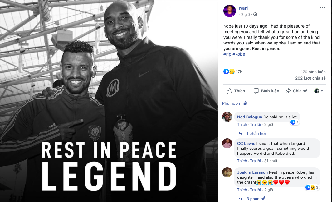 Football stars pay tribute to Kobe Bryant after basketball hero dies in helicopter crash - Bóng Đá