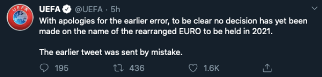 UEFA ngay lập tức đính chính.