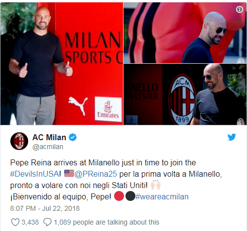 Thông tin chính thức được đăng tải trên trang Twitter của CLB AC Milan.