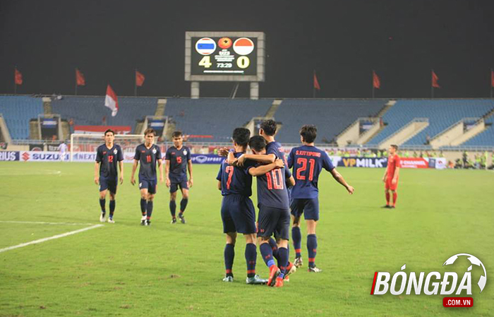 U23 Thái Lan ăn mừng sau bàn thắng thứ 4.
