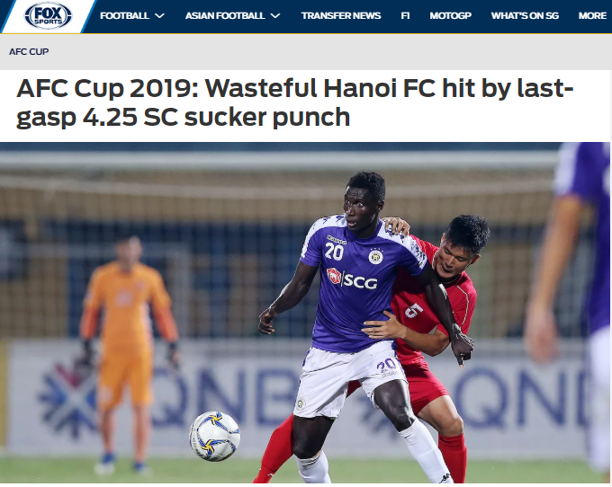 Trang Fox Sports Asia đưa tin về trận hoà đáng tiếc của CLB Hà Nội.