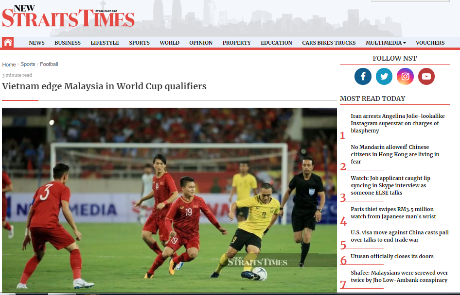 Báo Malaysia (New Strait Times) nói về trận đấu Việt Nam vs Malaysia - Bóng Đá
