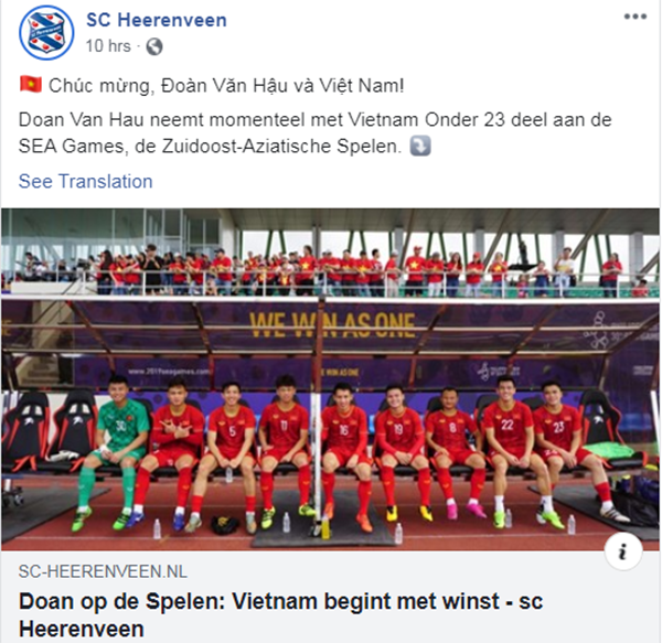 Trang Fanpage SC Heerenveen gửi lời chúc đến Đoàn Văn Hậu.