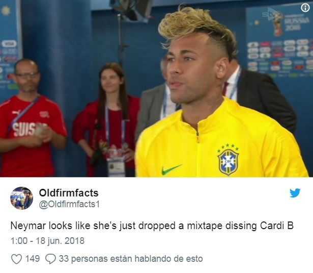 Người dùng Oldfirmfacts so sánh diện mạo mới của Neymar với Cardi B - cô nàng rapper nóng bỏng người Mỹ cùng sinh năm 1992.