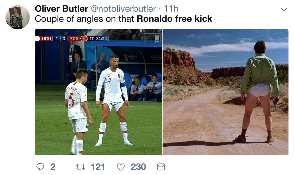 Ronaldo bị chế giễu vì hành động vén cao quần chuẩn bị sút phạt - Bóng Đá