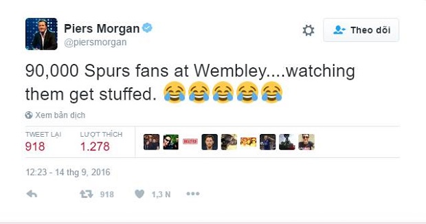 Dòng tweet 'cà khịa' của Morgan. Ảnh: Internet