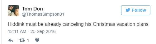 'Hiddink có lẽ đã hủy hết kế hoạch cá nhân cho kỳ nghỉ Giáng sinh rồi.' Ảnh chụp màn hình.