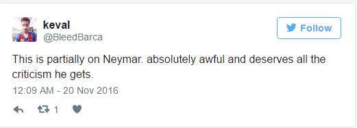 Một phần lỗi là do Neymar. Hoàn toàn tồi tệ và xứng đáng với tất cả những lời chỉ trích anh ấy phải nhận. Ảnh chụp màn hình