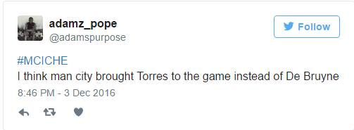 Tôi nghĩ là Man City đưa Torres vào sân chứ không phải De Bruyne. Ảnh chụp màn hình